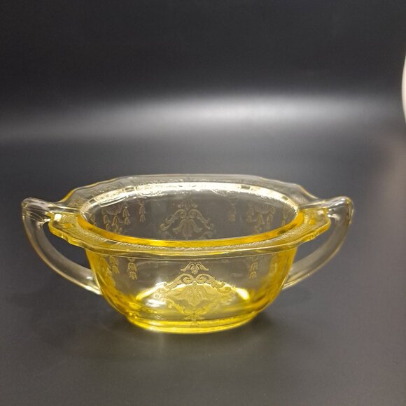 Anchor Hocking Princess Yellow Glass Sugar Bowl Embossed Design Vintage NO LID - Picture 2 of 13